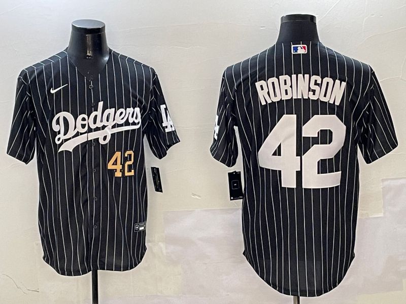 Men Los Angeles Dodgers #42 Robinson Black Stripe Jointly Name 2025 Nike MLB Jersey style 11->los angeles dodgers->MLB Jersey